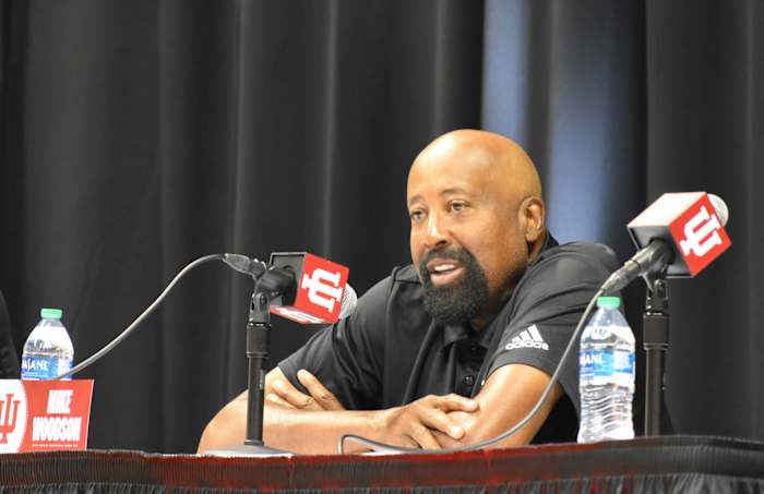 Indiana coach Mike Woodson addresses the media at the beginning of IU Basketball Media Day at Simon Skjodt Assembly Hall on Wednesday.
